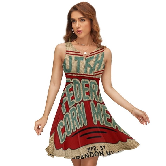 Burlap Grain Sack Feed Sack Vintage Style Graphics Dress Summer Street Style Dresses Female Sleeveless Printed Sundress