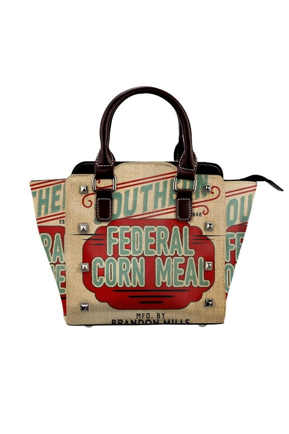 Burlap Grain Sack Feed Sack Vintage Style Graphics Rivet Fashion One-Shoulder Women's Handbag Tote Bag