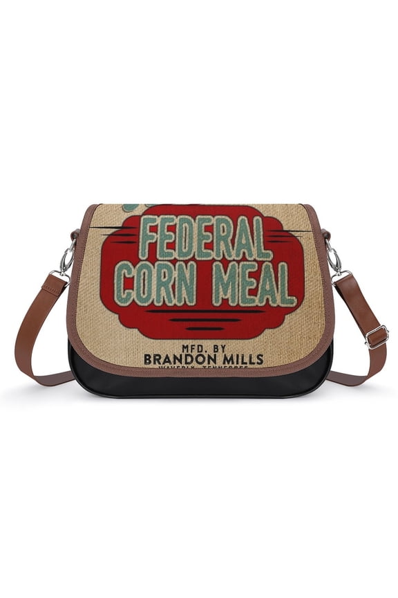 Burlap Grain Sack Feed Sack Vintage Style Graphics Vintage Crossbody Bag for Women Medium Leather Hobo Bags Shoulder Bag Classic City Leather Satchels