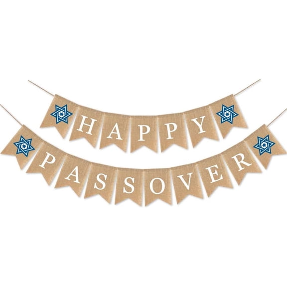Burlap Happy Passover Banner Jewish Holiday Mantel Fireplace Supplies Garland Decoration