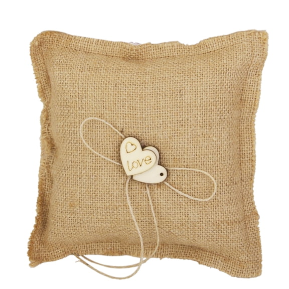 Burlap Hessian Rustic Country Wedding Bearer Wood Hearts