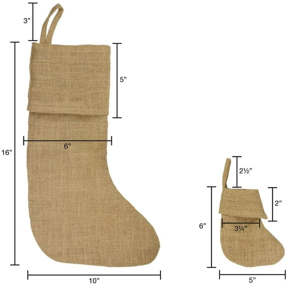 Burlap Jute Christmas Stocking - Select from 2 Sizes (6"x5")