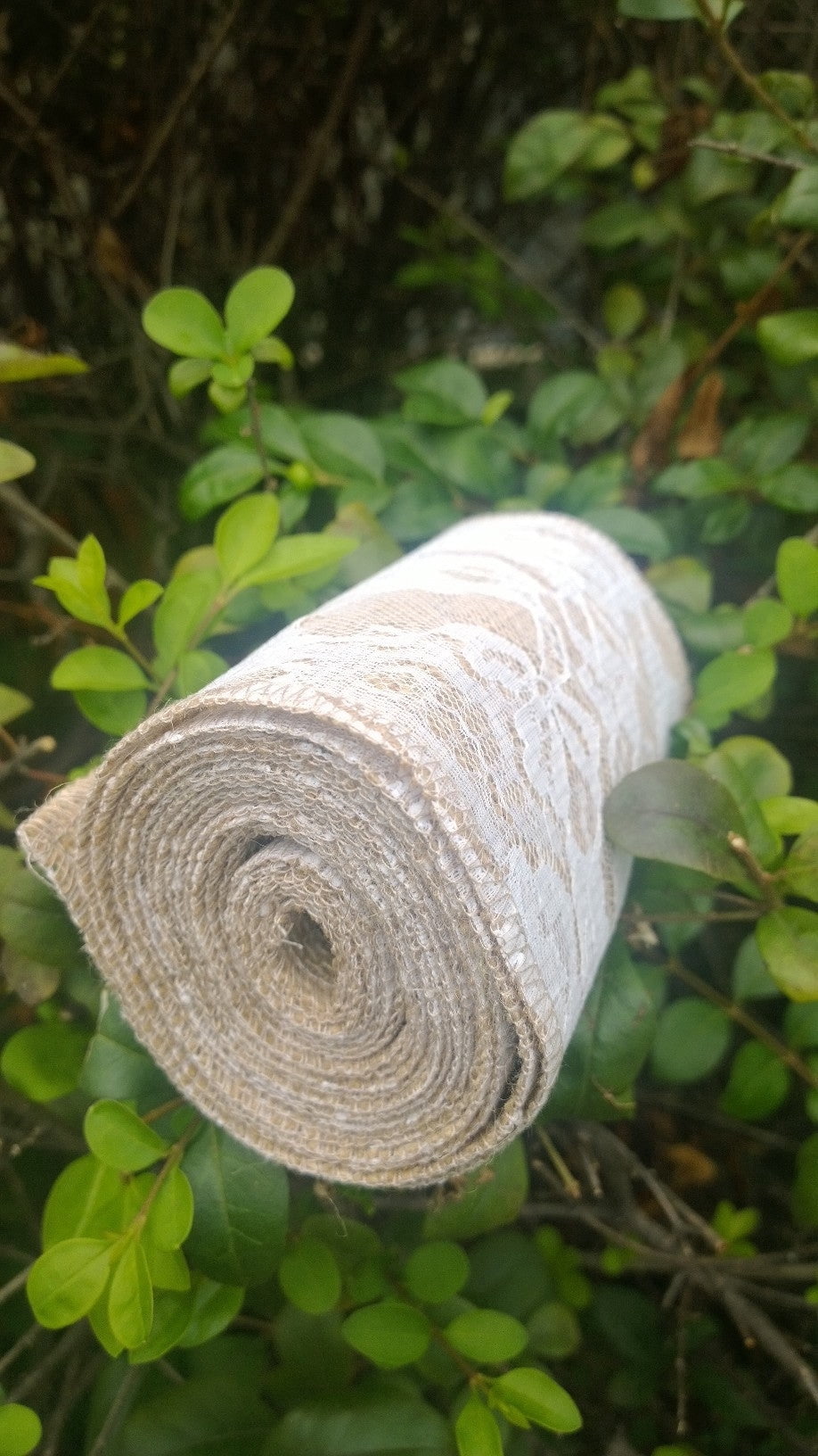 Burlap Fabrics Burlap Lace Ribbon - 5 Inch Wide x 5 Yard Roll Natural Burlap with White Lace