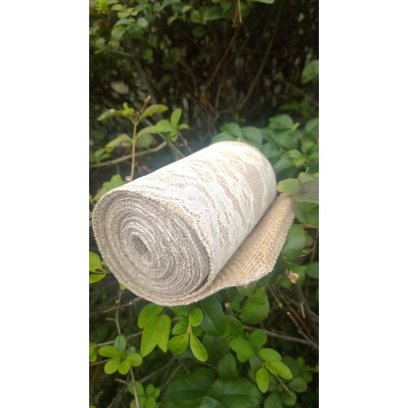 Burlap Fabrics Burlap Lace Ribbon Ivory - 5 Inch Wide x 5 Yard Roll with 5 Inch Floral Lace