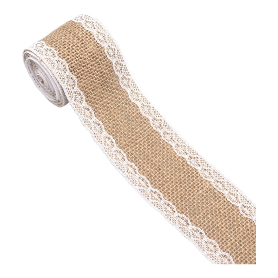 Burlap Lace Ribbon 5Cm Wide Natural Jute Burlap With White Lace Trim Fabric Ribbon For Wrapping Wedding Diy Holiday Event & Party 3.9X3.9" Home Decor