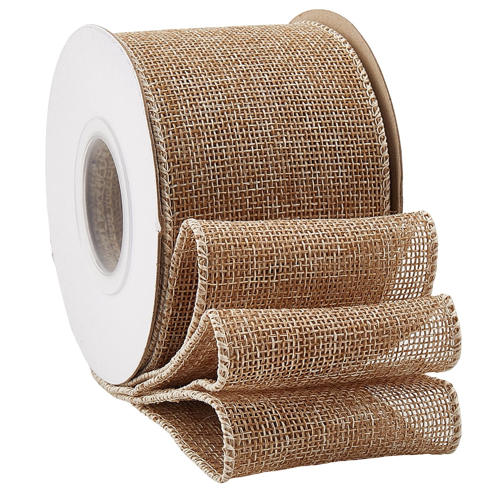 Burlap String Ribbon Burlap Lace Rolls Burlap Ribbons For Craft Making with Iron Wire Tan 2 ...