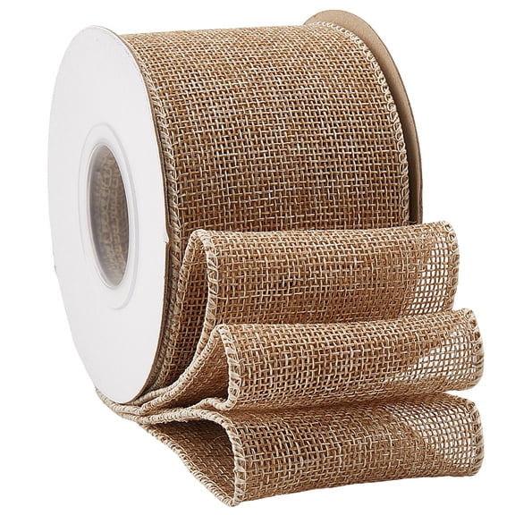Burlap Lace Rolls Burlap Ribbons For Craft Making with Iron Wire Tan 2-1/2 inch(65mm) about 9.95 Yards(9.1m)/Roll