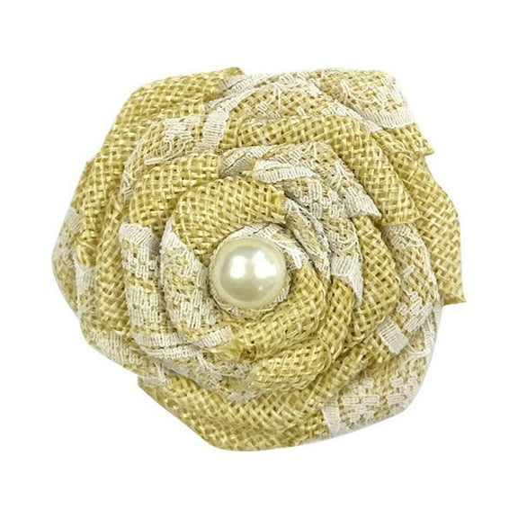 Burlap Lace Rose with Pearl Flowers (set of 12), Natural