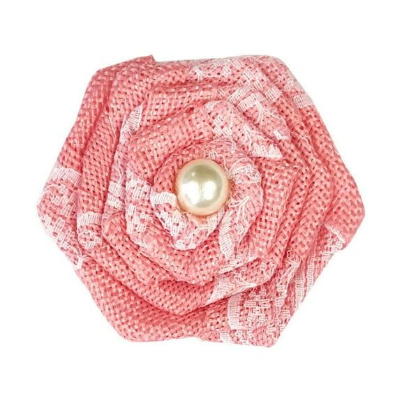 Burlap Lace Rose with Pearl Flowers (set of 12), Pink