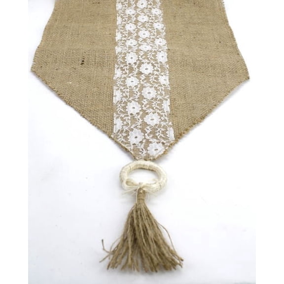 Burlap Lace Table Runner With Tassels 12 X 84-,