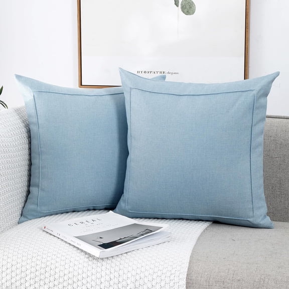 Burlap Linen 24x24 Inch Throw Pillow Covers Pack of 2 Solid Square Cushion Covers Farmhouse Decorative Spring Pillow Cases for Sofa Couch Bed Home Decor, Baby Blue