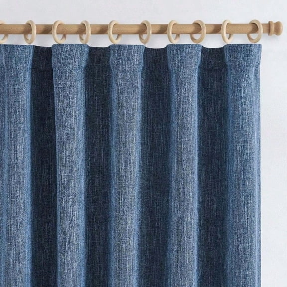 Burlap Look 108 Inches Long Textured Curtains for Living Room Light Filtering Farmhouse Curtains Rod Pocket Window Draps Panels for Bedroom 2 Panels Blue Draps