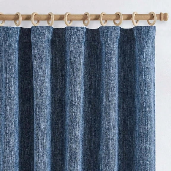 Burlap Look Curtains 84 Inches Long Textured Curtain For Living Room Light Filtering Farmhouse Drapes Rod Pocket Window Curtain Drape For Bedroom 2 Panels Blue Curtains