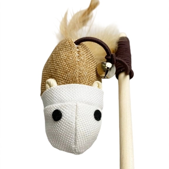 Burlap Mouse Cat Teaser Wand, Wooden Handle with Feather Lure, Interactive Hunting Chase Toy for Exercise and Bonding, Durable Play for Cats