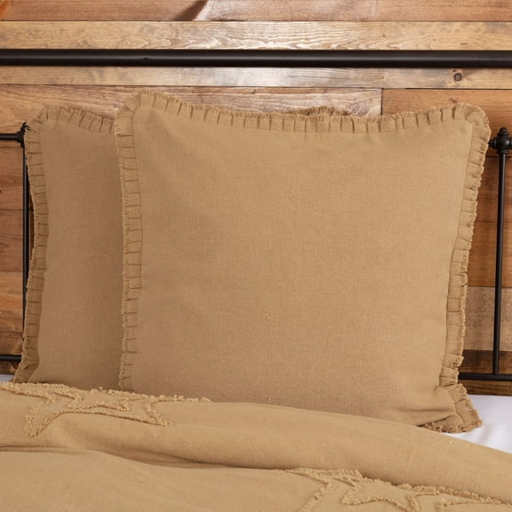 VHC Brands Burlap Euro Sham Cover, Tan, 26x26