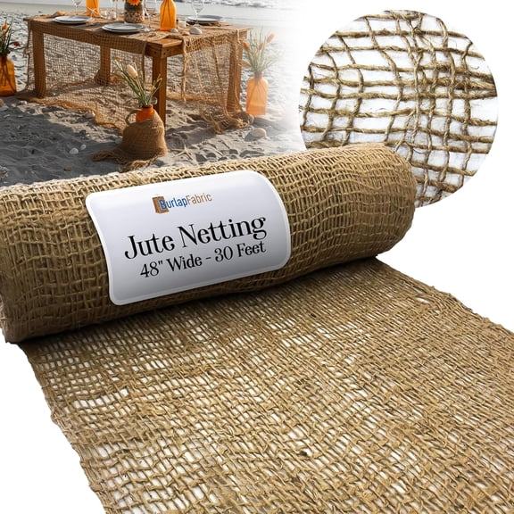 Burlap Natural Jute Netting – 48" Wide Biodegradable Mesh Fabric for Erosion Control, Mulch Retention, Landscaping, Fishing Net Decor, Ocean Party Decorations, Pirate Decor, and DIY Crafts, 30 Feet