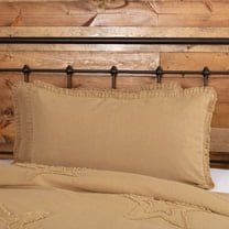 VHC Brands Burlap Fringed w Ruffle Collection 100% Cotton Coordinating Farmhouse Bedding Pillow Sham King Standard 3 Color Choices (King Sham 21x37, Tan)