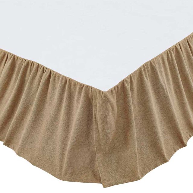 VHC Brands Burlap Solid Color Cotton Farmhouse Split Corners Gathered King Bed Skirt, Natural Tan