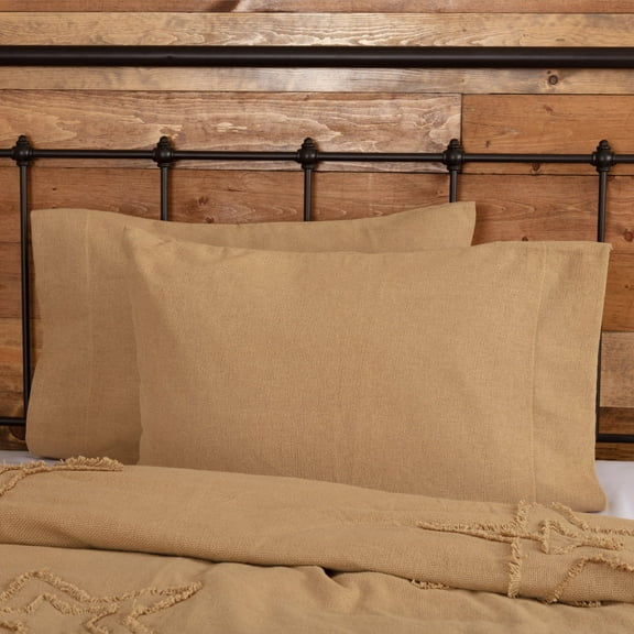 VHC Brands Burlap Solid Color Cotton Farmhouse Bedding Standard Pillow Case Set of 2, Natural Tan