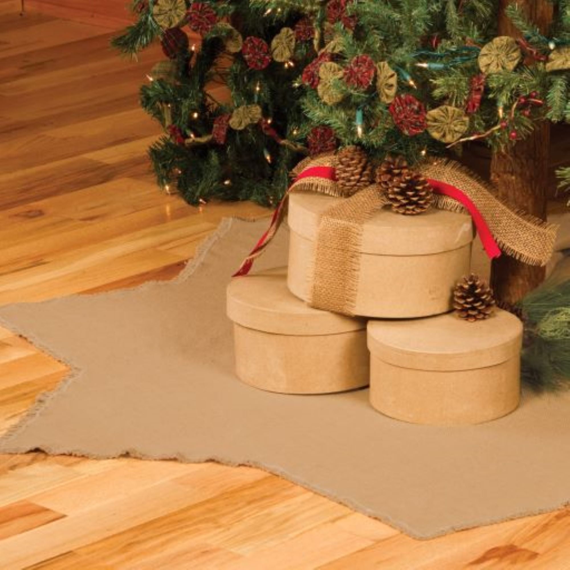 Natural Burlap 48-Inch Star-Shaped Christmas Tree Skirt