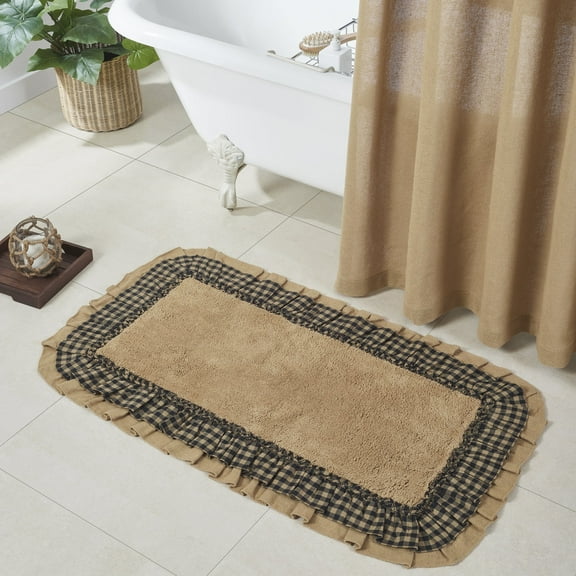 VHC Brands Burlap Check Bath Mat, Natural and Black, 27x38