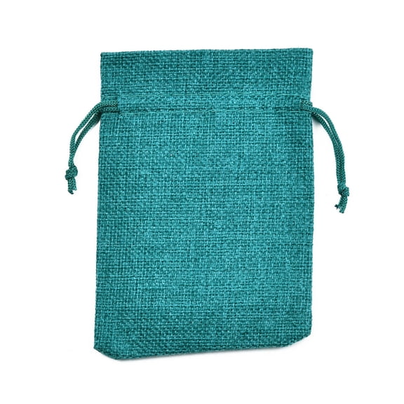 Burlap Packing Pouches Drawstring Bags Dark Cyan 13.5~14x9.5~10cm
