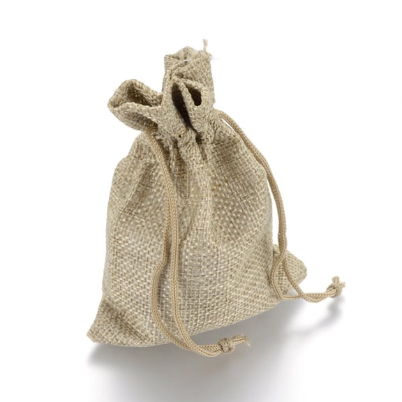 Burlap Packing Pouches Drawstring Bags Dark Khaki 18x13cm