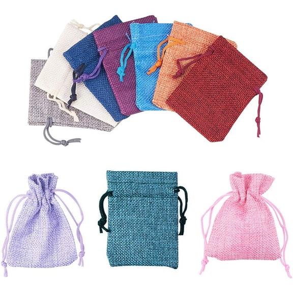 Burlap Packing Pouches Drawstring Bags Mixed Color 9x7cm 10pcs/se DIY