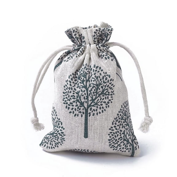 Burlap Packing Pouches Drawstring Bags Rectangle with Tree of Life Pattern Colorful 14~14.4x10~10.2cm