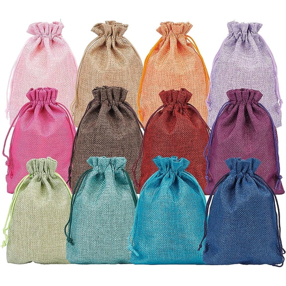 Burlap Packing Pouches Drawstring Bags for Christmas Wedding Party and DIY Craft Packing Mixed color 18x13cm 12 colors 2pcs/color 24pcs/set