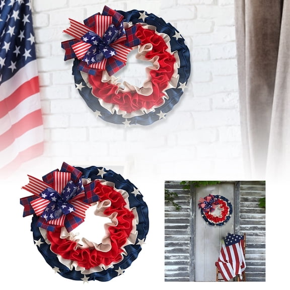 Burlap Patriotic Front Door Hanging Decor Red White Blue Star Pattern Wall Ornament for Fourth of July Home Porch Festival Decoration