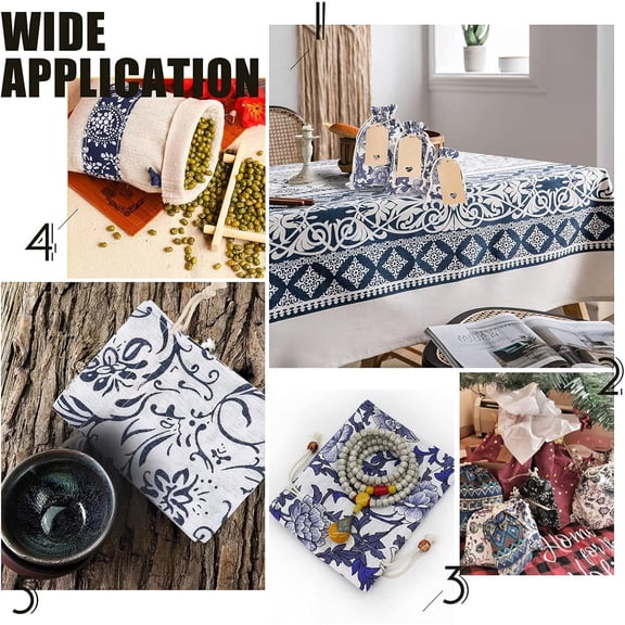 Burlap Pouches Polyester Drawstring Bags Flower Pattern Blue Burlap Pouches: 13.8~22.7x10~17.4cm 12pcs/bag 1 bag