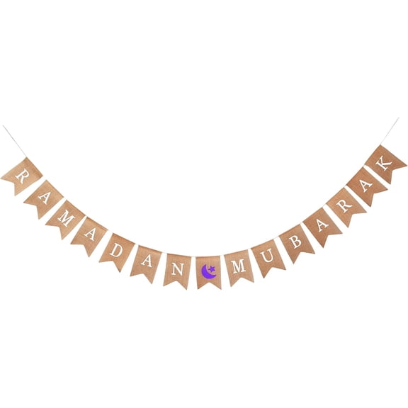 Burlap Ramadan Mubarak Banner Ramadan Decorations for Home 2024 - Ramadan Mubarak Sign Decor for Ramadan Backdrop Happy Ramzan Decoration