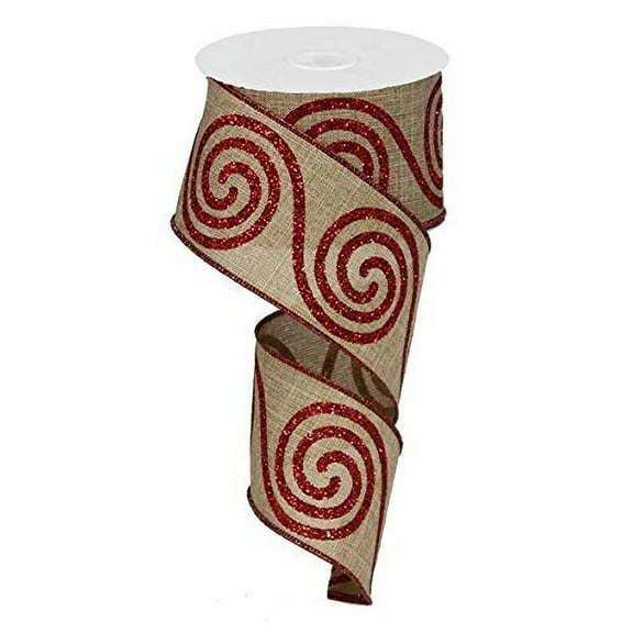 Burlap Red Glitter Large Swirl Wired Edge Ribbon - Christmas Decorations - 50 Yards (2.5")