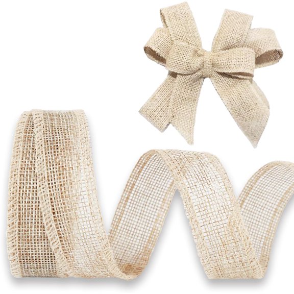 Burlap Ribbon 1 inch x 10 Yard Natural Linen Woven Ribbon DIY Handmade Edging Production Wreath Holiday Decoration Ribbon Gift Ribbon for Gift Wrapping Jute Linen Ribbon
