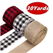 Burlap Ribbon for Gift Wrapping Christmas Tree Ribbons Buffalo Plaid Black White Red Craft Wired Edge Ribbon for Gift Wrapping Christmas Crafts Decoration 30 Yards 3 Rolls