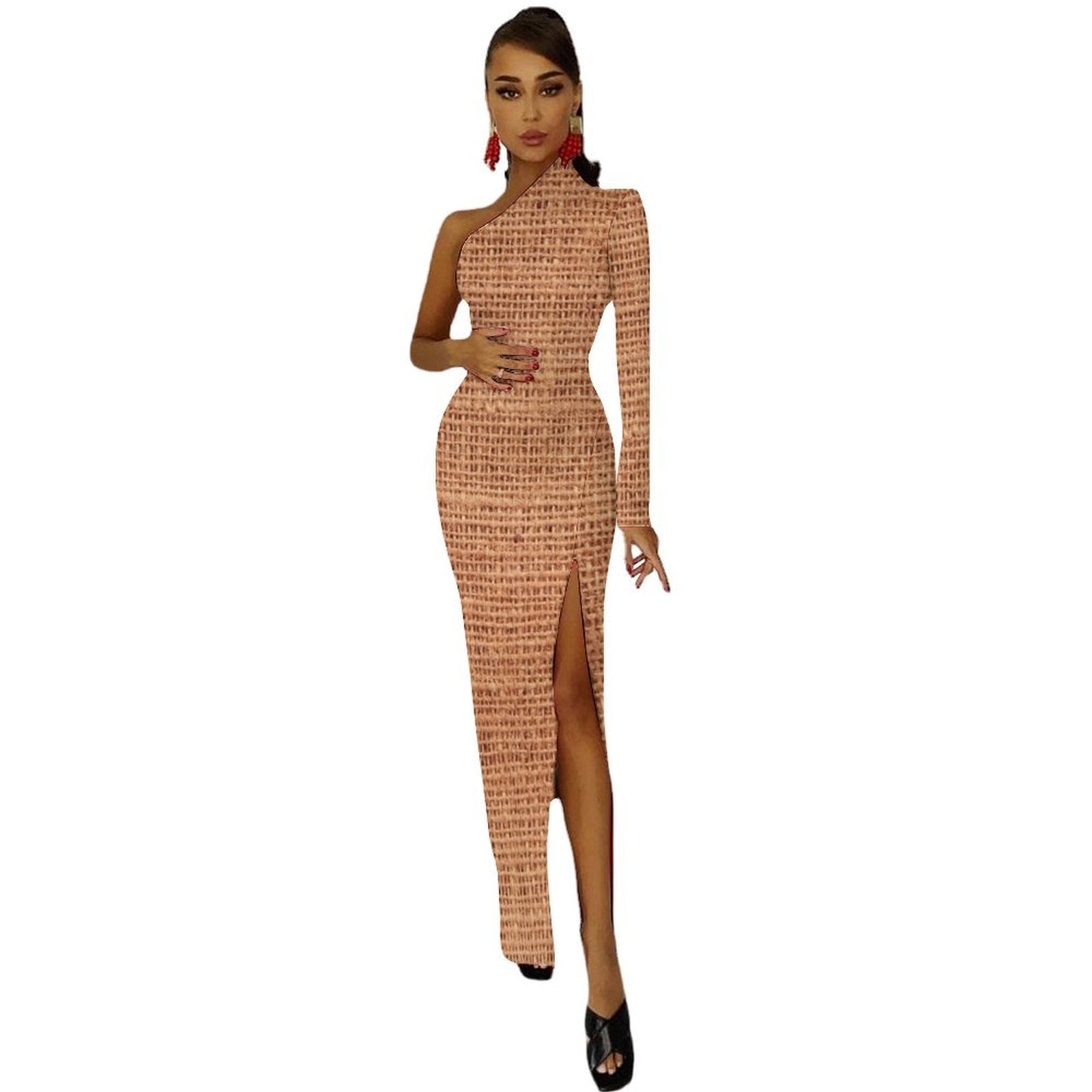 Burlap Sack Textured Background Half Dleeve Split Dress womans