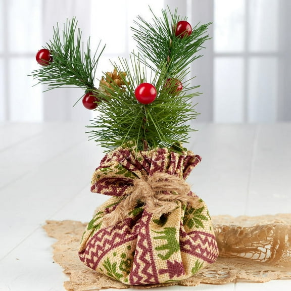 Burlap Sacked Pines: 8 Artificial Pine Trees in Burlap Sacks for Natural Rustic Charm