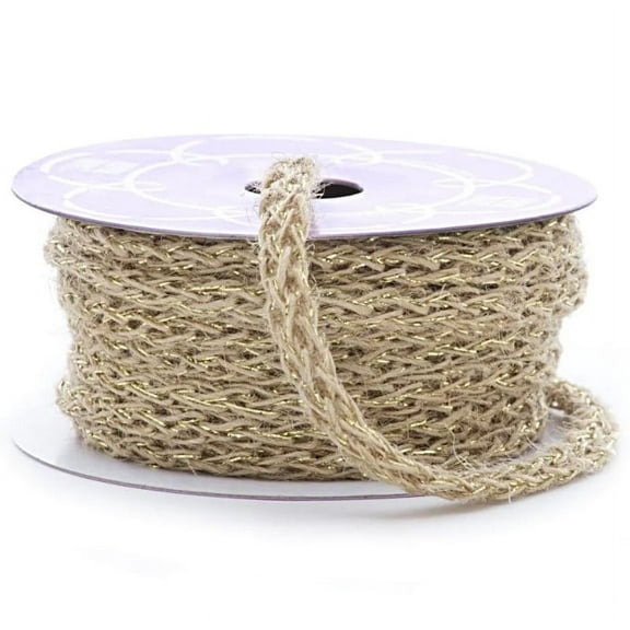 Burlap Soft Braid Cord Ribbon - 8mm x 10 Yards, Metallic Gold Accents, Wedding Embellishments, Fall, Christmas Tree Ribbon