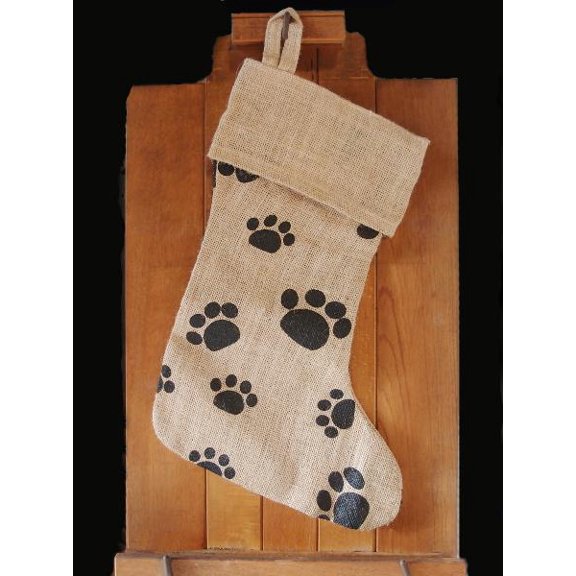 Burlap Stocking-Paw Print,8 Inch Wide x 17 Inch High
