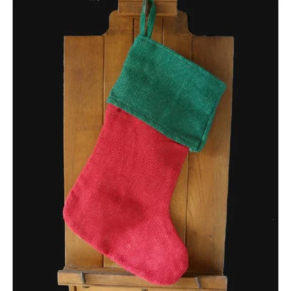 Burlap Fabrics Burlap Stocking Red Green - 8 x 17 Inch Rustic Christmas Holiday Decor