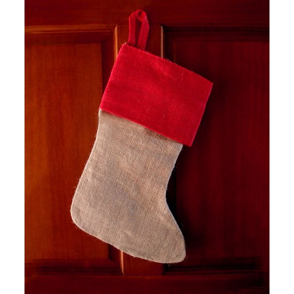 Burlap Stocking-Red/Green,8 Inch Wide x 17 Inch High