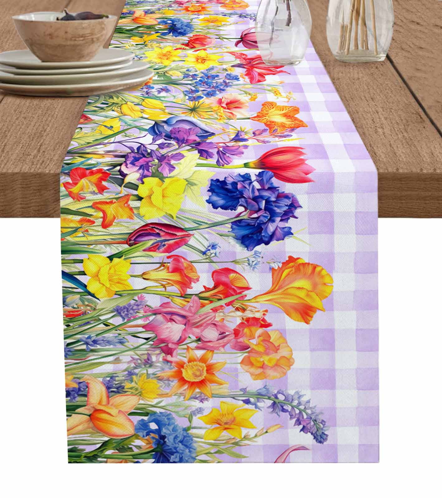 Burlap Style Farmhouse Table Runners 108 inches Long Naturals Colorful