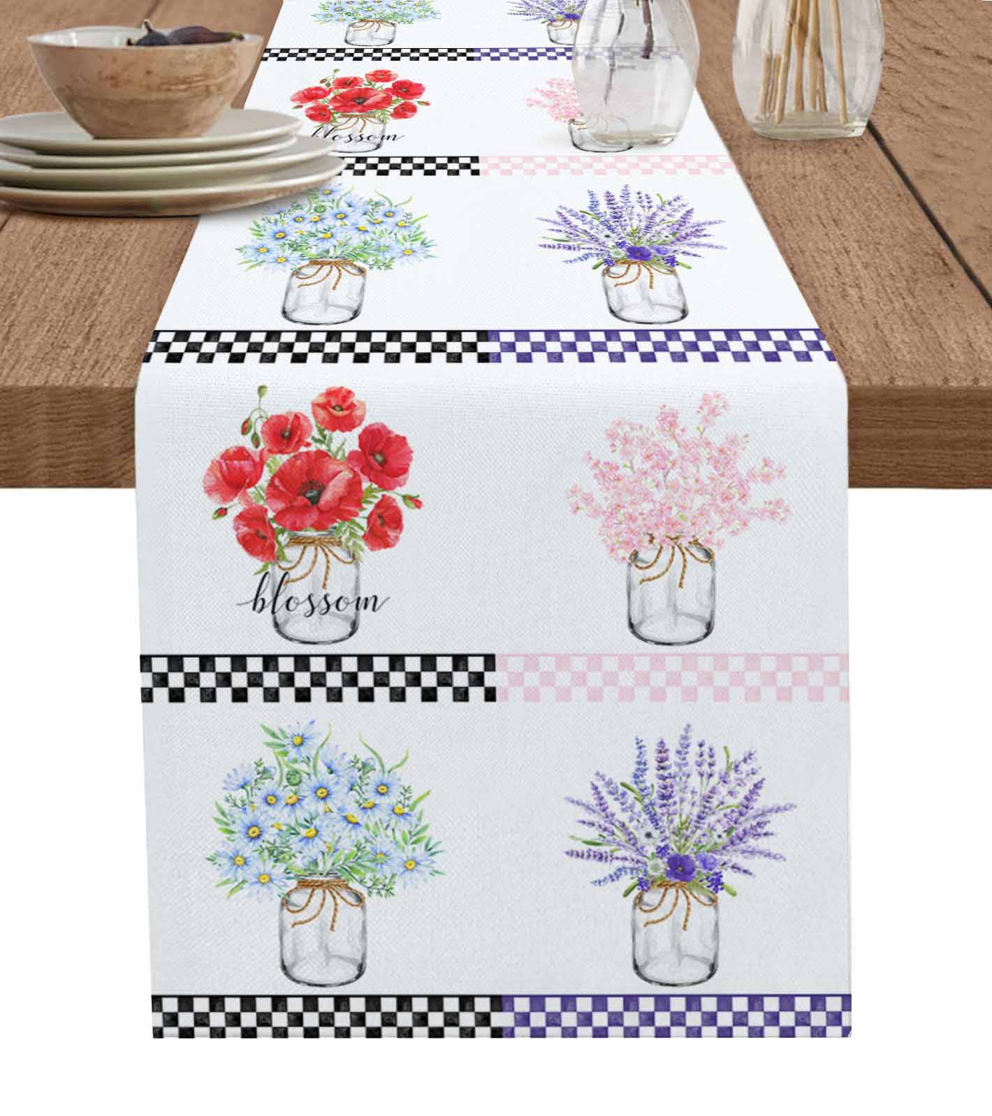 Burlap Style Farmhouse Table Runners 120 inches Long Red Pink Blue