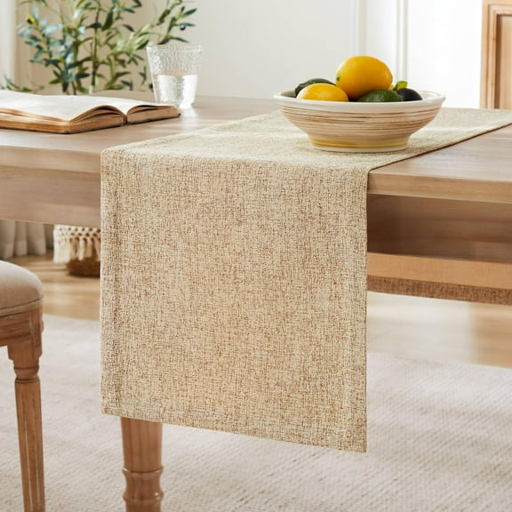 Burlap Style Farmhouse Table Runners 60 Inches Long, Beige Rustic Woven Dining Table Runner for Everyday Use, 14x60 Inches, Oatmeal Beige