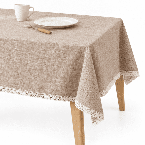 Burlap Table Clothes Linen Rustic Washable Tablecloth Solid Heavy-duty 60 X 102 Rectangle Overlay Lace Edge Cover For Kitchen Dinn