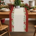 thumbnail image 1 of Burlap Table Runner 108 Inches Long,Merry Christmas Poinsettia Red Berry Non-Slip Kitchen Table Runners for Dining Room Everyday Use Party Table Decorations Green Leaves Red Plaid, 1 of 9