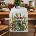 thumbnail image 1 of Burlap Table Runner 120 Inches Long,Christmas Funny Santa Sea Horse Seaweed Non-Slip Kitchen Table Runners for Dining Room Everyday Use Party Table Decorations Vintage Wood Grain, 1 of 9