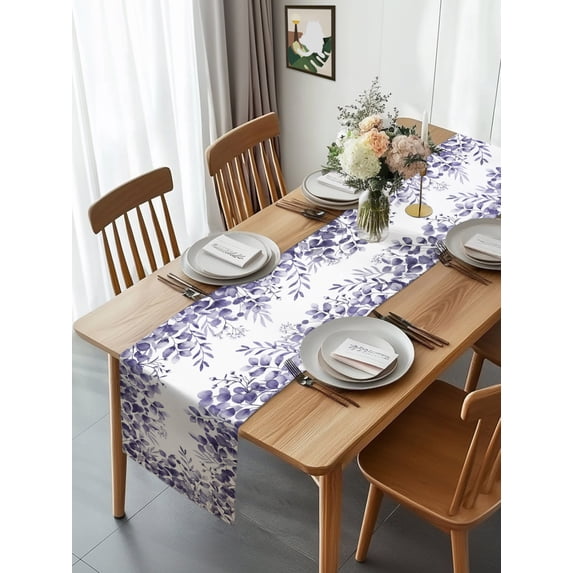Burlap Table Runner 120 Inches Long, Country Plants Eucalyptus Leaves ...