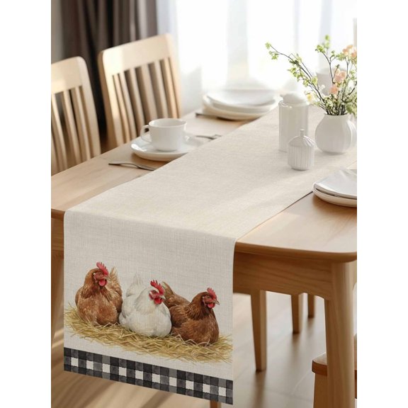 Burlap Table Runner 120 Inches Long, Farmhouse Chicken Burlap Linen Non-Slip Kitchen Table Runners for Dining Room Everyday Use Party Table Decorations Black Buffalo Plaid